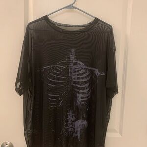 Black Mesh Skeleton Print Top